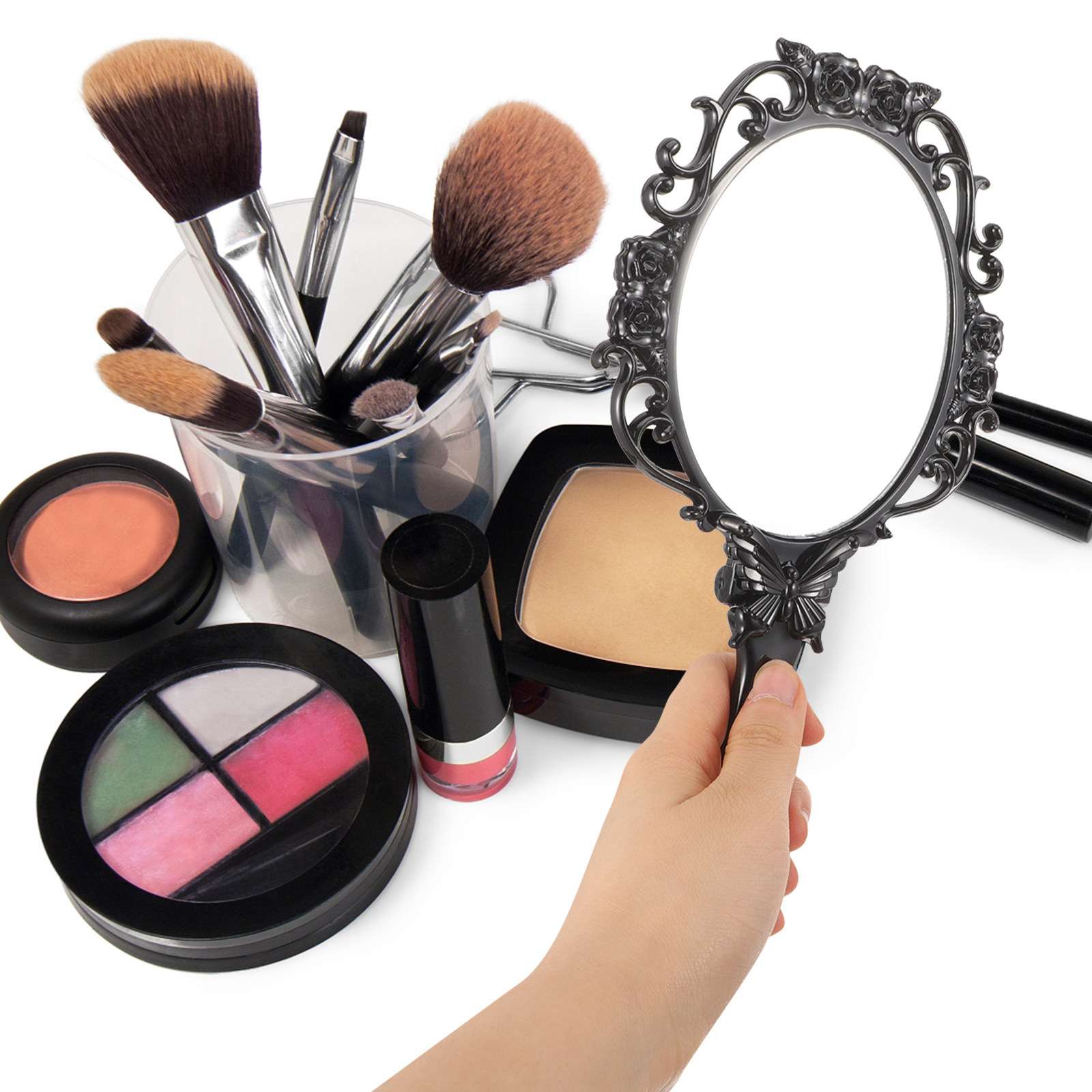Beauty Rose Makeup - Espejo de Maquillaje Plegable con Adornos