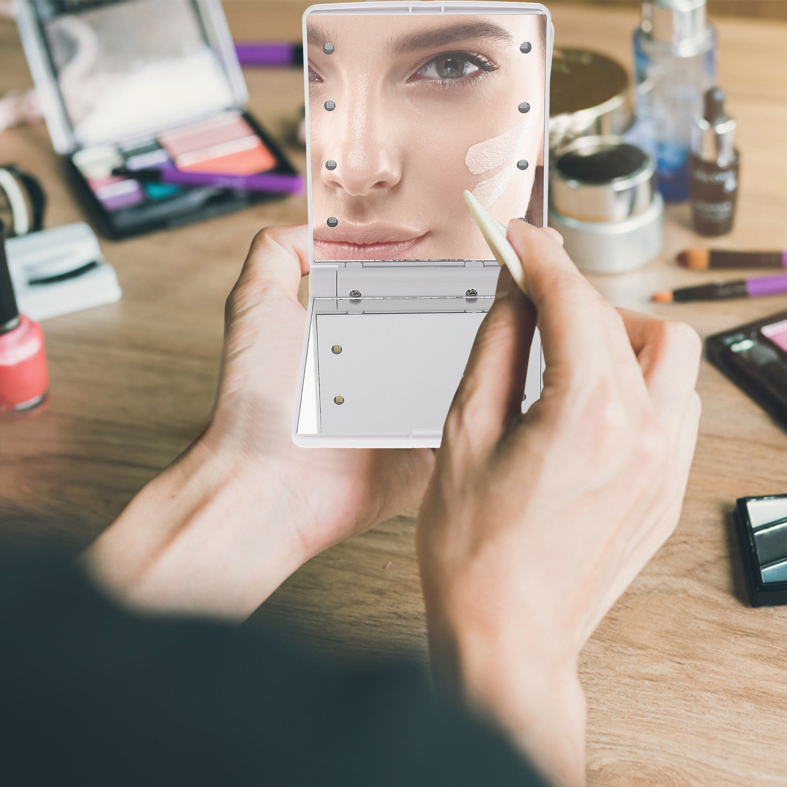 Beauty Makeup Definition - Espejo de Maquillaje LED Plegable, Recargable,